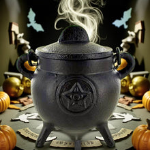 Load image into Gallery viewer, Cast Iron Pentagram Cauldron Wiccan Altar Tool Pagan Witchcraft Ritual Burner
