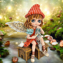 Load image into Gallery viewer, Whimsical Fairy Figurine with Dreamcatcher, Bird &amp; Cottage Statue fantasy ornament

