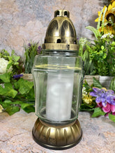 Load image into Gallery viewer, Handmade Glass Grave Candle Holder – 26x11 cm with Cross Design, Eternal Light Memorial, Spiritual Cemetery Decor, Sacral Vigil Light
