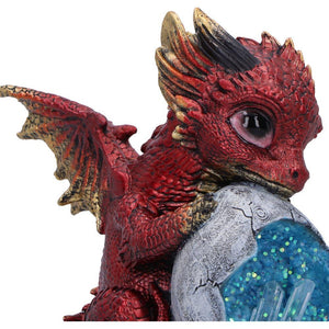 Fantasy Red Baby Dragon and Crystal Egg Figurine Mythical Creature Sculpture