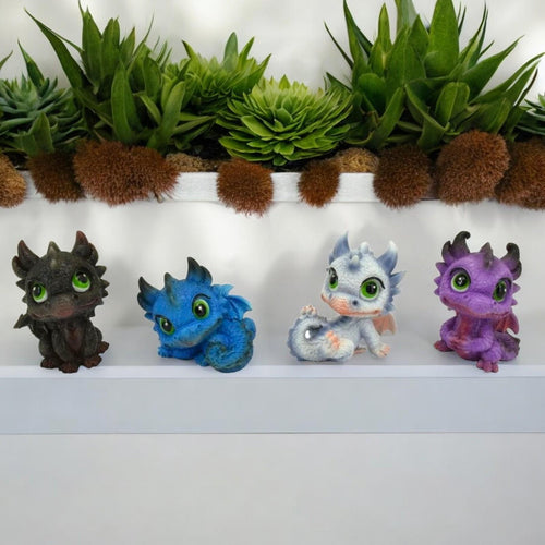 Set of 4 Cute Baby Dragon Statues - Resin Fantasy Decor - Adorable Collectibles-OsirisTradingUK