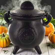 Load image into Gallery viewer, Cast Iron Tree of Life Cauldron Wiccan Altar Tool Pagan Witchcraft Ritual Burner
