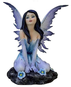 Enchanting Azure Bloom Handcrafted 14cm Resin Blue Flower Fairy Figurine-OsirisTradingUK