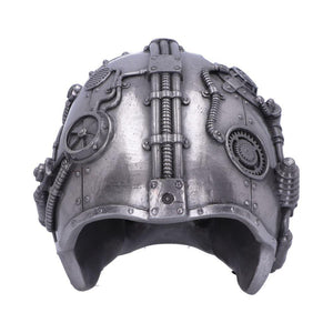 Gothic Cyberpunk Silver Skull Figurine Mechanical Detailing  Steampunk Ornament