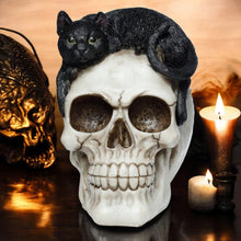 Load image into Gallery viewer, Witchcraft Black Cat on Skull Figurine Gothic Ornament Home Decor Resin Statue 14cm

