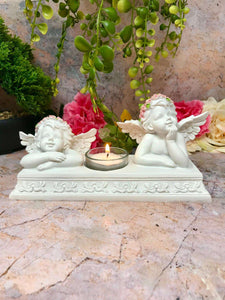 Angelic Cherubs Resin Candle Holder, Elegant Twin Cherub Tealight Stand, Indoor Decorative Angel Figurine, Heavenly Inspired Home Accent-OsirisTradingUK