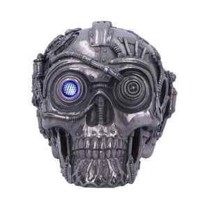 Gothic Cyberpunk Silver Skull Figurine Mechanical Detailing  Steampunk Ornament