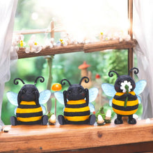 Load image into Gallery viewer, Three Wise Bees Figurines Set See No Evil Hear No Evil Speak No Evil quirky decor
