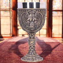 Load image into Gallery viewer, Medieval Wolf Goblet Chalice with Celtic Knotwork Tribal Gothic Fantasy Drinkware
