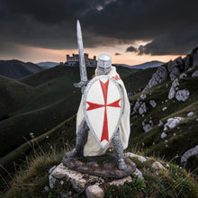Laden Sie das Bild in den Galerie-Viewer, White Templar Knight Statue Figurine Ornament Medieval Crusader Sword Shield
