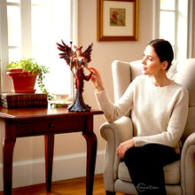 Load image into Gallery viewer, Fiery Fairy with Crystal Staff Red Winged Gothic Fantasy Figurine Collectible statue
