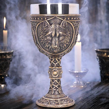 Load image into Gallery viewer, Medieval Wolf Goblet Chalice with Celtic Knotwork Tribal Gothic Fantasy Drinkware
