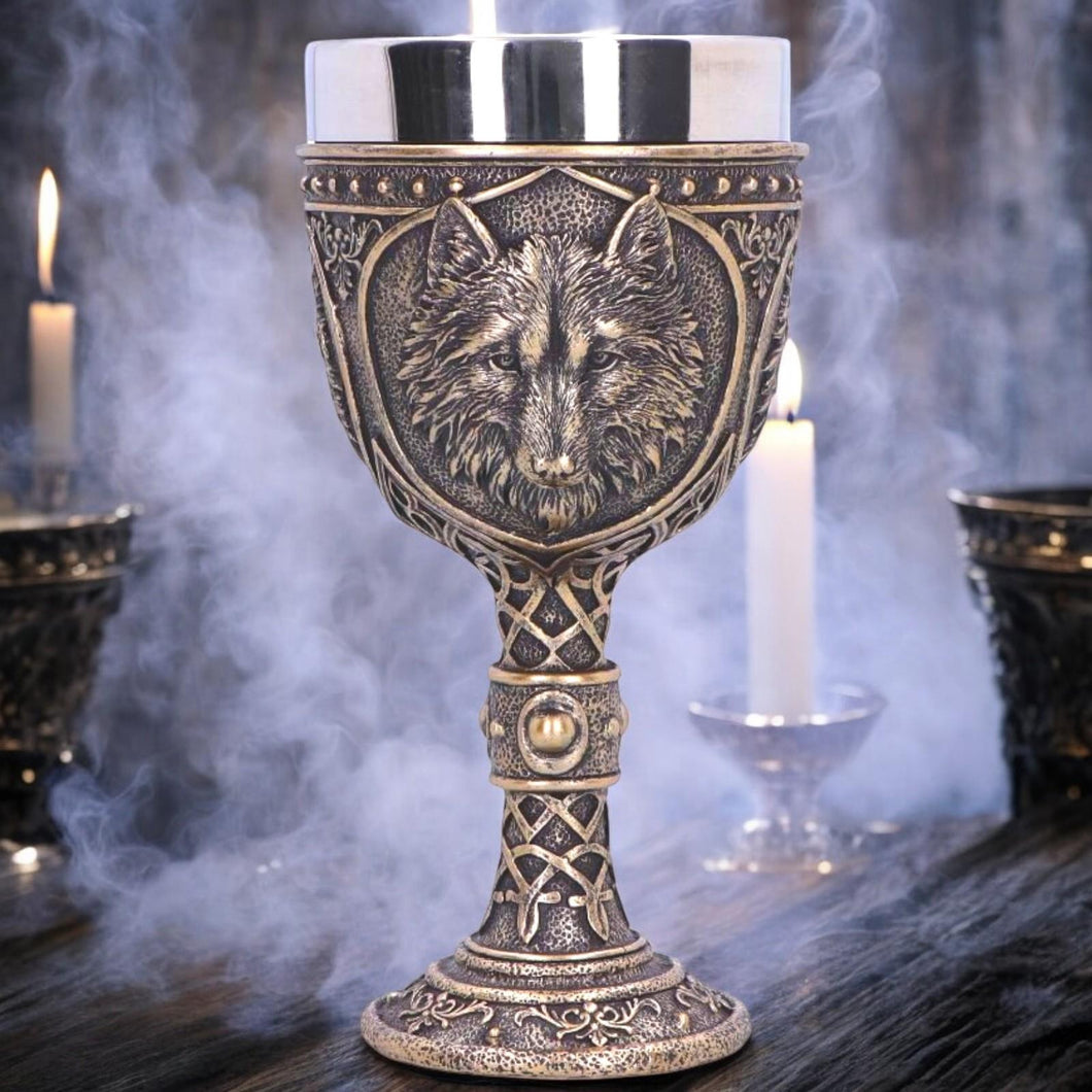 Medieval Wolf Goblet Chalice with Celtic Knotwork Tribal Gothic Fantasy Drinkware