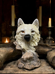 Realistic Wolf Bust Ornament - Wildlife Resin Wolf Head Statue for Gift & Display