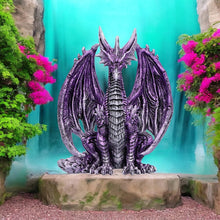 Laden Sie das Bild in den Galerie-Viewer, Fantasy Dragon Figurine - Gothic Collectible Purple Resin Statue Ornament 18cm
