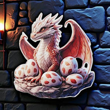 Load image into Gallery viewer, Fantasy Dragon Wall Art | 3D Embossed Metal Hatchling &amp; Eggs Plaque | Mythical Decor
