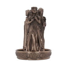 Load image into Gallery viewer, Celtic Triple Goddess Statue Incense Burner Pagan Altar Decor Smoke Cone Holder
