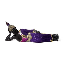 Charger l&#39;image dans la galerie, Reclining Thai Buddha Figurine | Black &amp; Purple Zen Statue | 40cm Resin Home Decor
