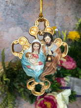 Laden Sie das Bild in den Galerie-Viewer, Hanging Gold Effect Wall Cross Holy Family Mary Joseph Jesus Religious Decor-OsirisTradingUK
