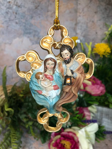 Hanging Gold Effect Wall Cross Holy Family Mary Joseph Jesus Religious Decor-OsirisTradingUK