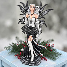 Load image into Gallery viewer, Gothic Winter Fairy Figurine Owl Black Cat Lantern Fantasy Statue Resin 31cm
