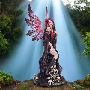 Nemesis Now Gothic Fairy Statue 39cm - Red & Black Wings, Skull Detail Ornament