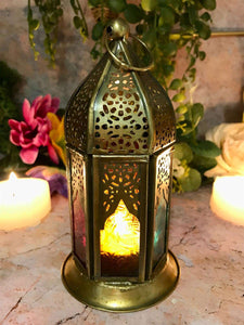 Antique Effect Moroccan Style Lantern Multicoloured Candle Tealight Holder Seasonal Decor Home Lighting Ornament-OsirisTradingUK