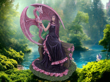 Load image into Gallery viewer, Anne Stokes Collection | Enigmatic Rose Dragon Companion Figurine | Mystical Fantasy Art Sculpture | Enchantress with Crimson Winged Dragon-OsirisTradingUK
