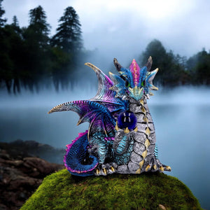 Mystical Crystal Ball Dragon Figurine | Fantasy Gothic Dragon Statue | Resin Ornament 15.5cm