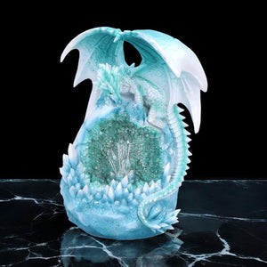 Figurine de dragon à LED enchanteresse - Statue en résine cristal à LED, décor fantastique, 20,5 x 17 cm