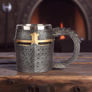 Medieval Knight Helmet Mug | Gothic Tankard with Stainless Steel Insert 11cm
