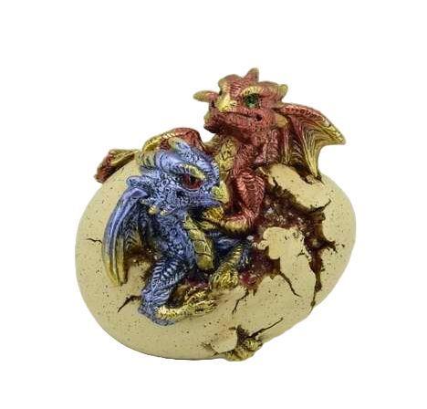 Tirelire en forme d'œuf de dragon pour bébé jumeau - 11,5 cm - Ornement fantaisie en résine à collectionner