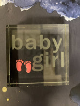 Load image into Gallery viewer, Crystal &#39;Baby Girl&#39; Message Block - Newborn Keepsake, Nursery Decor, Baby Shower Gift with Pink Footprints - Engraved 7.5 x 7.5 cm

