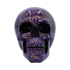 Gothic Indigo Skull Ornament Fantasy Figurine with Gold Patterns Romantic Art Decor Statue