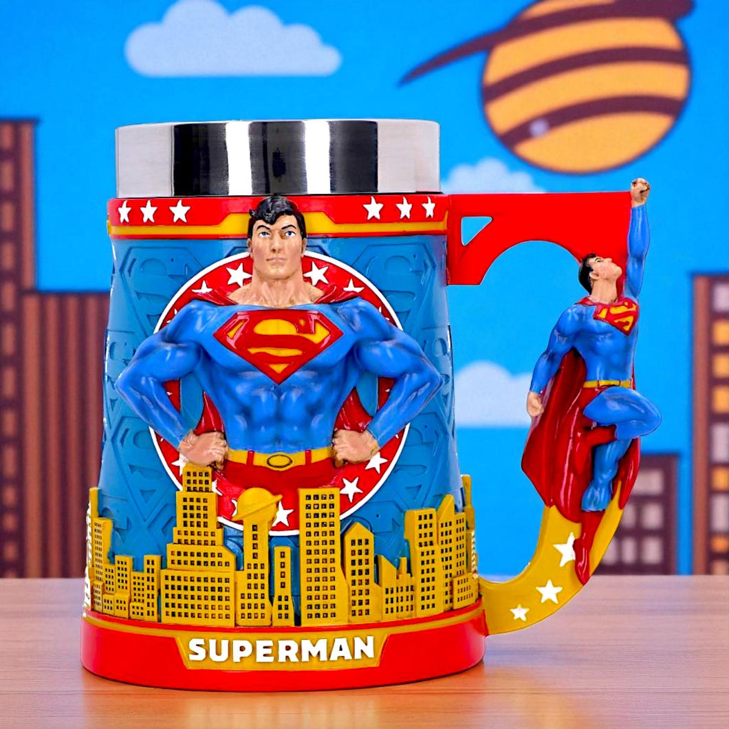 Superman Tankard Official DC Comics Mug Man of Steel Cup with City Skyline