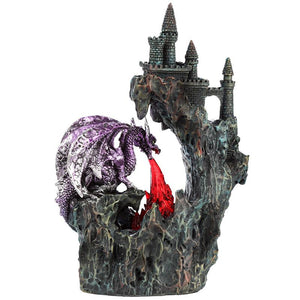 Light-Up Castle Dragon Statue - Purple Guardian Figurine Gothic Decor LED Ornament