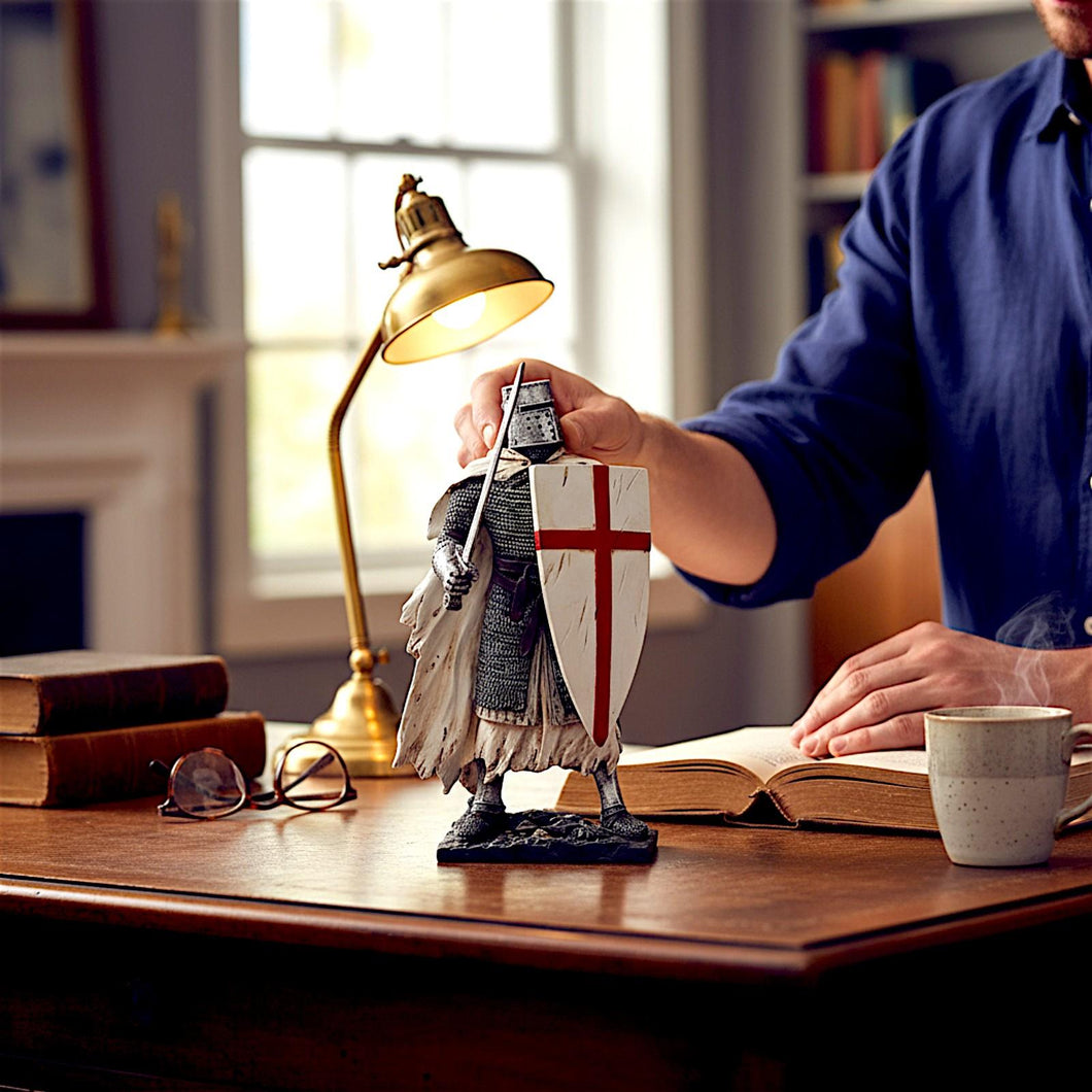 Templar Knight Figurine Medieval Warrior Ornament Gothic Historical Crusader