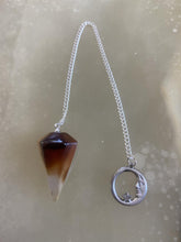 Load image into Gallery viewer, Carnelian Crystal Pendulum Moon Charm Dowser Reiki Chakra &amp; Spiritual Work
