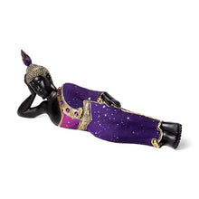 Laden Sie das Bild in den Galerie-Viewer, Reclining Thai Buddha Figurine | Black &amp; Purple Zen Statue | 40cm Resin Home Decor
