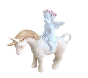 Cherub Angel Riding Unicorn Figurine | 12.5cm Resin Angel & Unicorn Decor | Whimsical Fantasy Statue