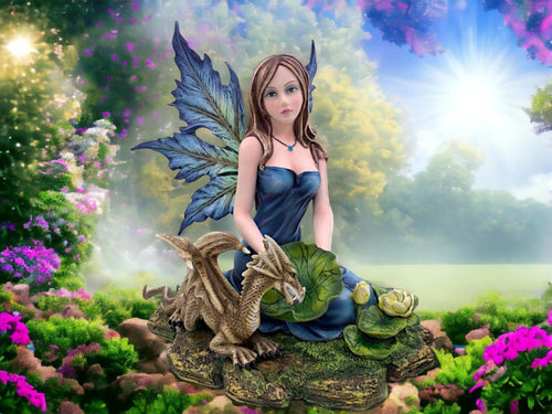 Enchantress of the Verdant Realm - Resin Fairy with Guardian Dragon Figurine, Mystical Fantasy Sculpture, Magical Creature Decor-OsirisTradingUK