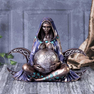 Triple Moon Goddess Statue 36cm | Bronze Finish Wiccan Decor | Handcrafted Resin