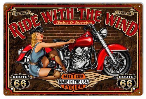 Retro Pin-Up Girl Motorcycle Metal Sign - Vintage Style Wall Decor Ideal for Man Cave Garage Shed-OsirisTradingUK