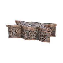 Laden Sie das Bild in den Galerie-Viewer, Triple Moon Goddess Bronze Trinket Box 18.5cm - Celtic Wiccan Storage Decor
