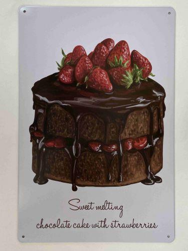 Deliciously Decadent Chocolate Cake with Fresh Strawberries - Metal Sign for Sweet Tooth Lovers-OsirisTradingUK