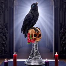Load image into Gallery viewer, Raven on Skull Gothic Figurine Celtic Rose Base Ornament Occult Horror Statue
