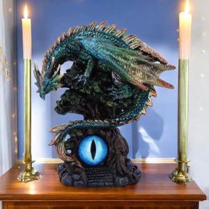 Dragon Figurine with Mystical Eye | Hand-Painted Gothic Fantasy Resin Statue