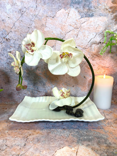 Life-Like Artificial Orchids | Realistic Faux Floral Arrangement | White Ceramic Display | Elegant Home Decor | 28x23 cm-OsirisTradingUK