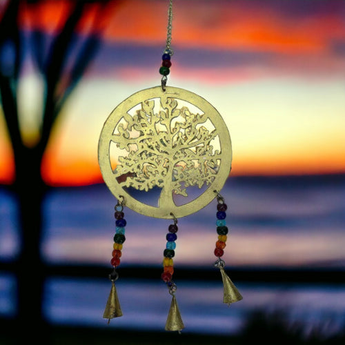 Enchanting Tree of Life Wind Chime Garden Decor | Colorful Beaded Chimes with Rustic Bells | Harmonious Zen Sound | Outdoor Decoration-OsirisTradingUK