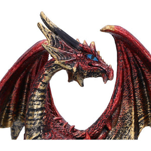 Fantasy Red Dragon Figurine Gothic Sculpture Pyramid Base Crystal Glass Eye Decor
